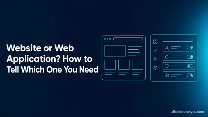A simple brochure page layout beside a dashboard interface with a sidebar, rows and toggle switches.