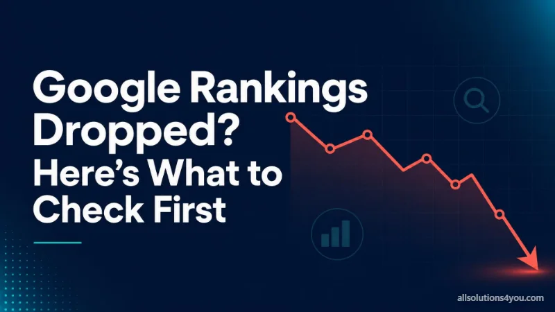 A red line chart falling steeply to a point of impact, with search and bar-chart icons behind it.