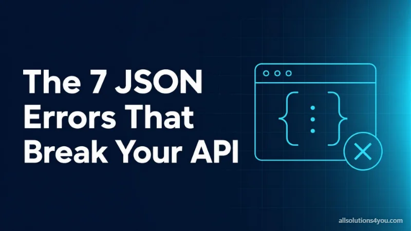 A browser window containing JSON braces, with a cross mark in a circle beside it.