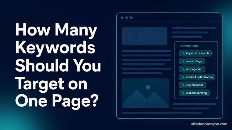 A page layout beside a panel of keyword chips including keyword research, SEO strategy and search intent.