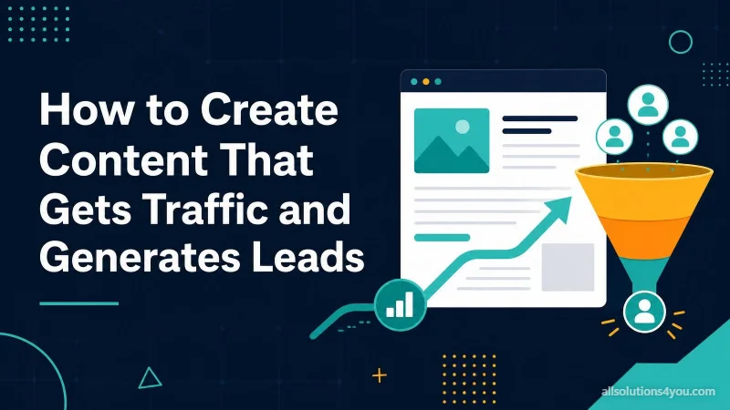 A content page mockup with a rising arrow feeding a funnel that produces visitor avatars and a single lead.